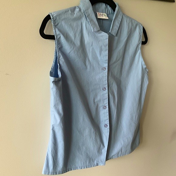 Blue Button Up Sleeveless Blouse - Picture 6 of 10